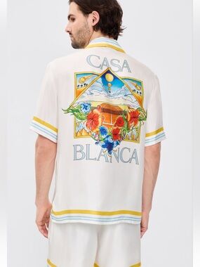 Casablanca Tennis Landscape Cuban Collar Short Sleeve Shirt